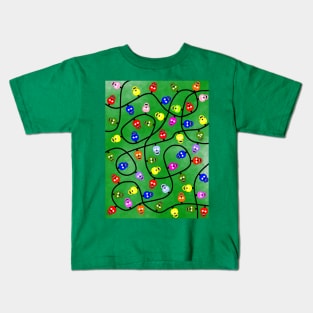 Christmas Skull Lights Green Kids T-Shirt